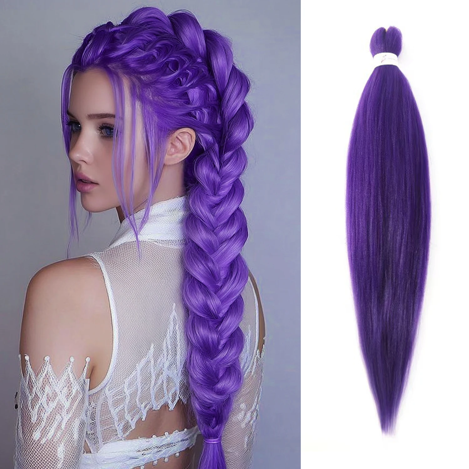 Purple Hair Extensions 26inch Long Purple Braiding Hair Pre Stretched Synthetic Braiding hair Extensions for women girls Kpop