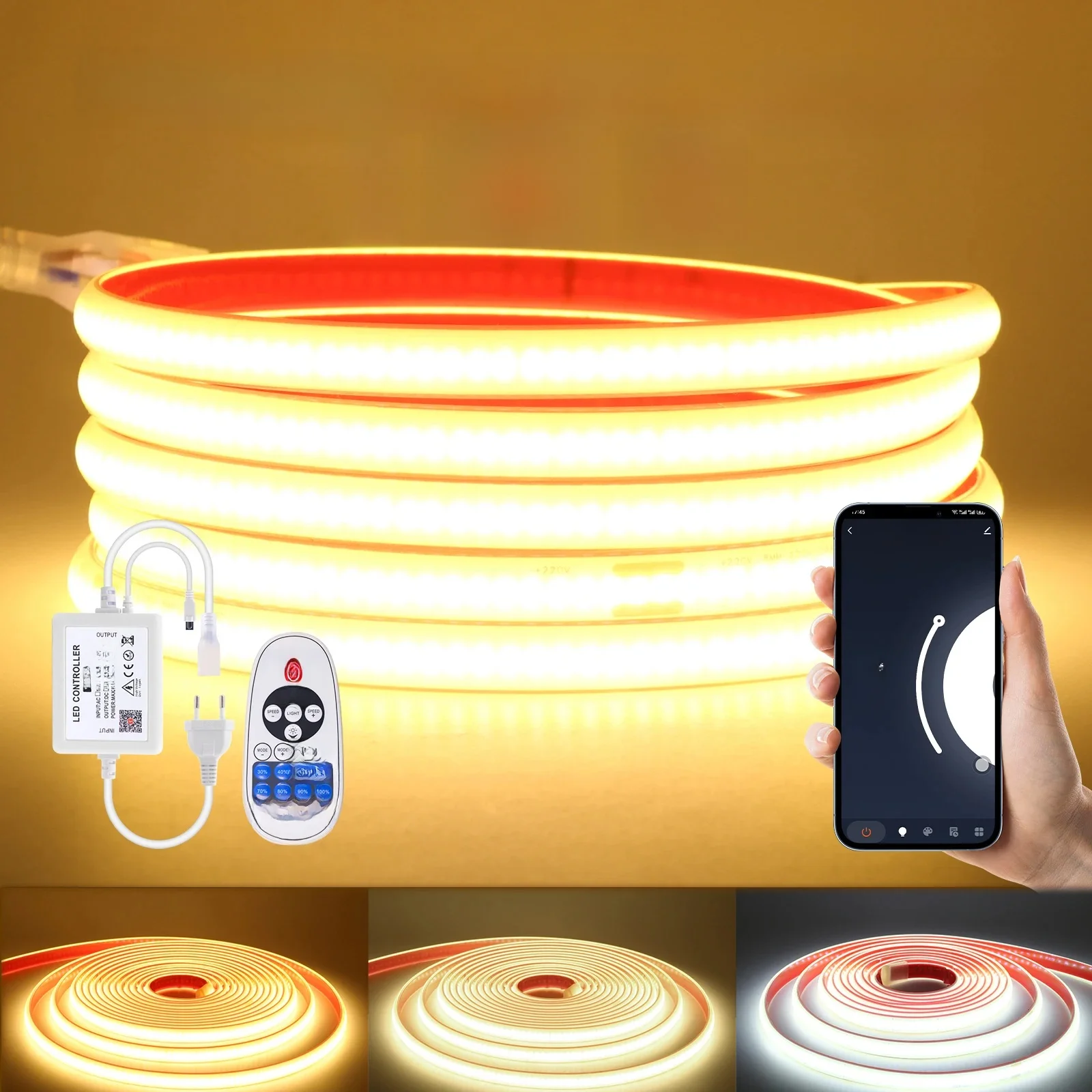 Tuya WiFi Bluetooth 220V Dimbare COB LED Strip Licht Flexibele Tape Lint 288LEDs Dichtheid Lineaire IP67 Waterdicht lichtslang - afbeelding 2