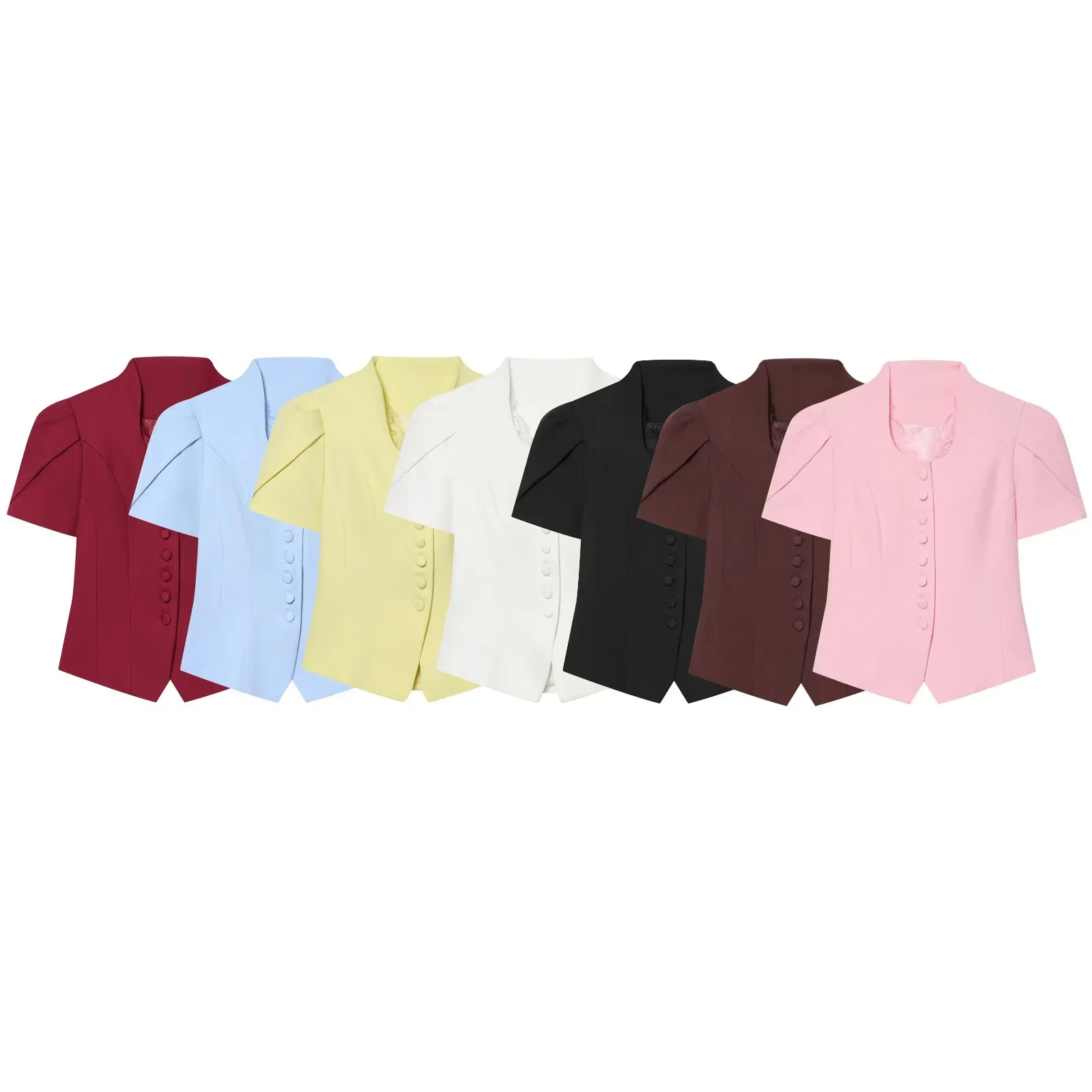 

Vintage Short Sleeve Blazer Women Elegant V Neck Crop Tops Office Lady Casual Suit Jacket Slim Fit Solid Blouse Blusas 2026