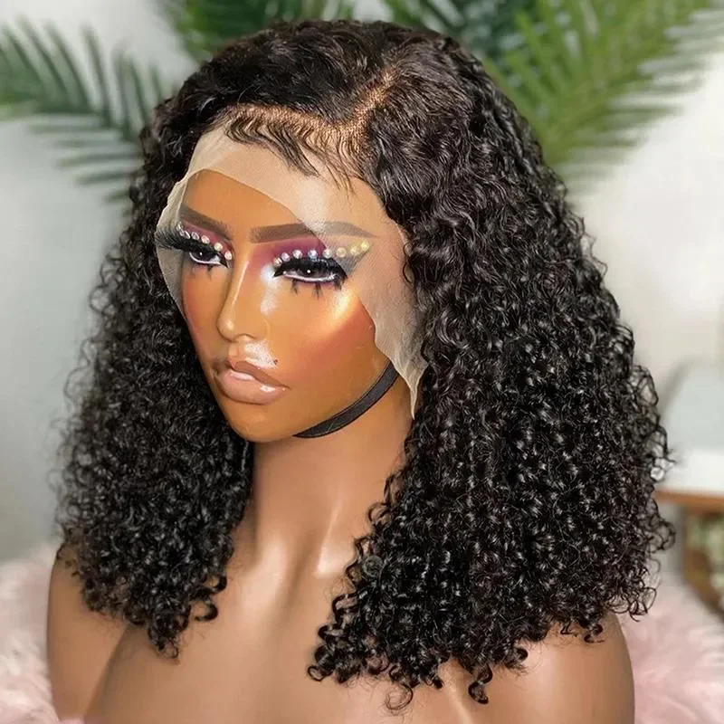 Короткие вьющиеся парики спереди, человеческие волосы 13x4, прозрачный парик фронтальной части шнурка, предварительно выщипанные парики из человеческих волос 150% плотности с волосами ребенка