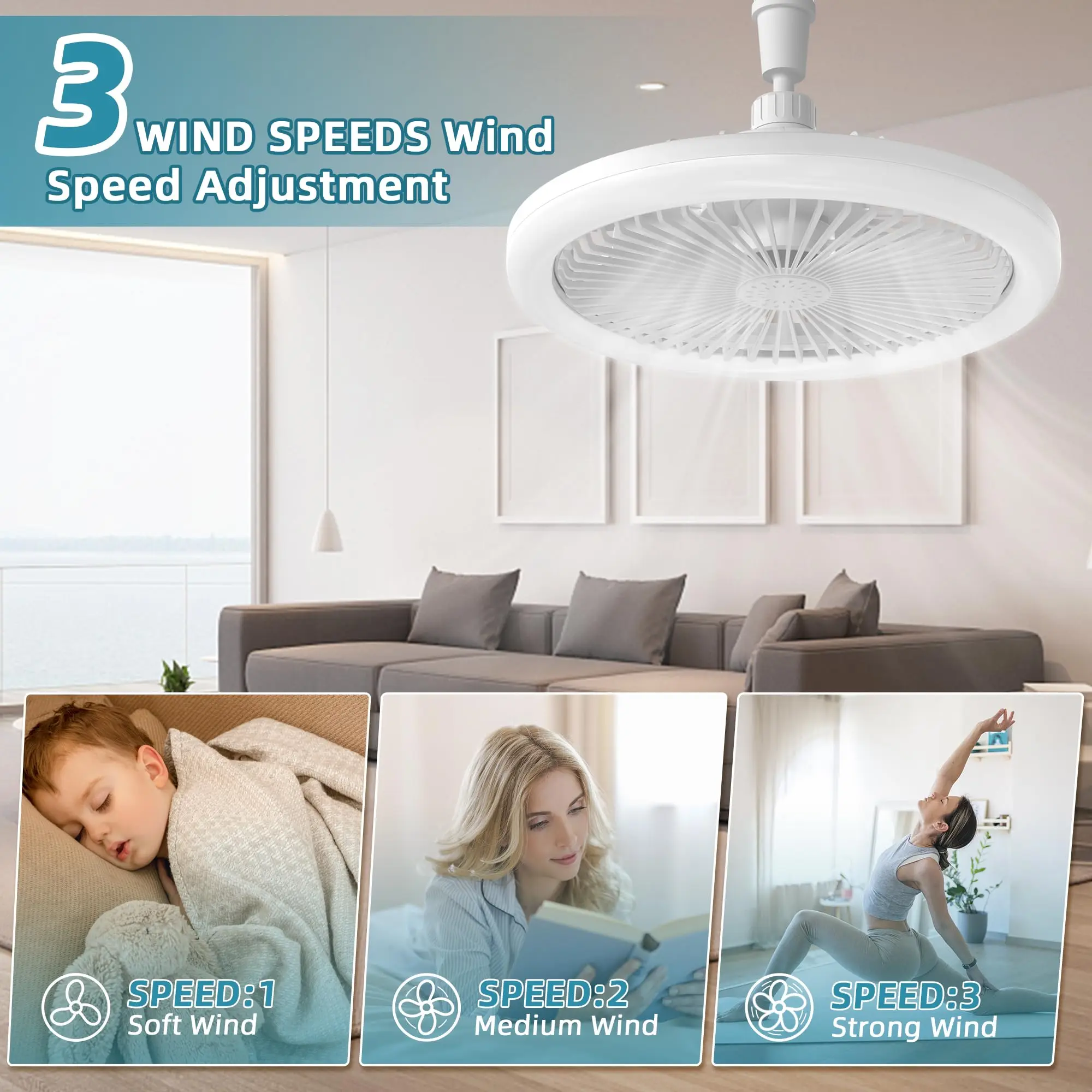

E27 Ceiling Fan With Light Three-speed Mode Fan Light LED Lamp Bead E27 Screw Fans Remote Control Bedroom Light Fan Ceiling