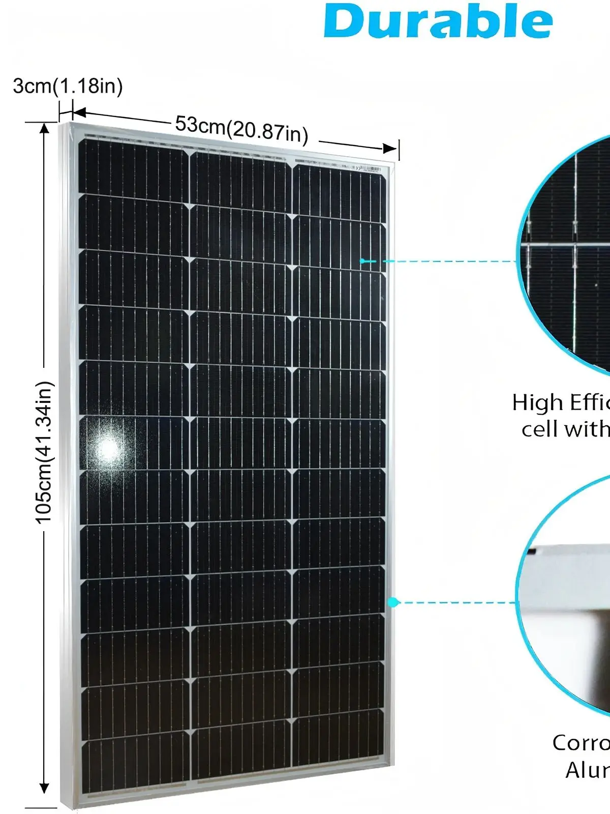 120 W Solarmodul 18 V, 18BB N-Typ Solarmodul mit 24% Effizienz für Solarsysteme in Wohnmobilen, Gärten, auf Dächern, Balkonen, Booten.