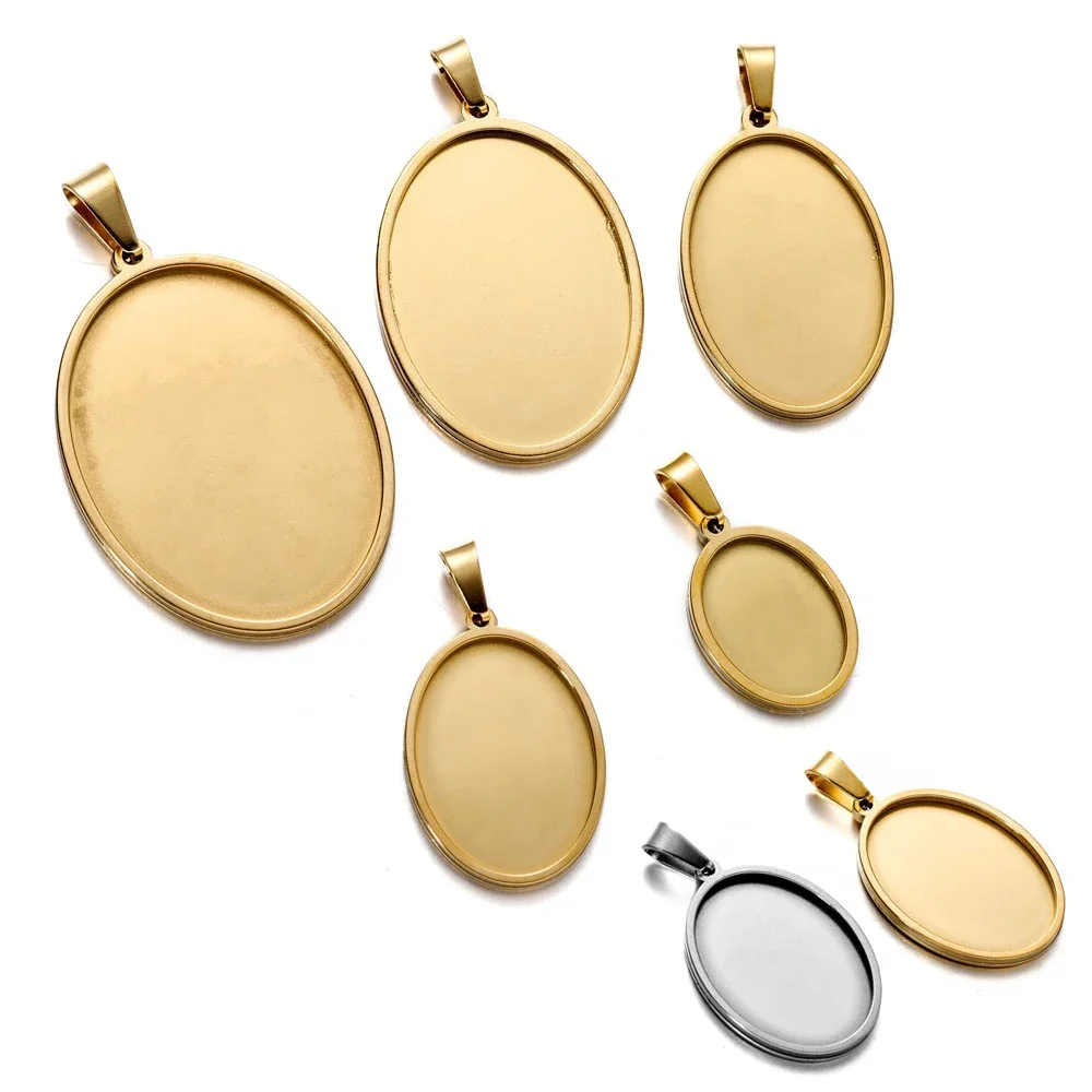5 sztuk owalny wisiorek ze stali nierdzewnej Cabochon podstawa ustawienie taca puste 13x18/20x30/30x40mm Cabochons akcesoria do wyrobu biżuterii — zdjęcie 2