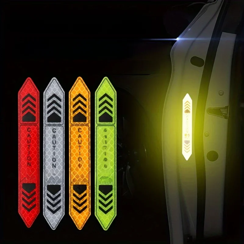 4pcs New Car Safety Warning Reflective Stickers High Brightness Reflector Car Door Opening Safety Warn Mark Sticker Decals hot