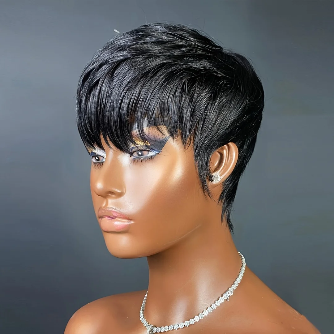 

Short Human Hair For Women Pixie Cut Wig For Women Real Human Hair Glueless Wig With Brown Layered Haircut Wig Wear & Go Wig