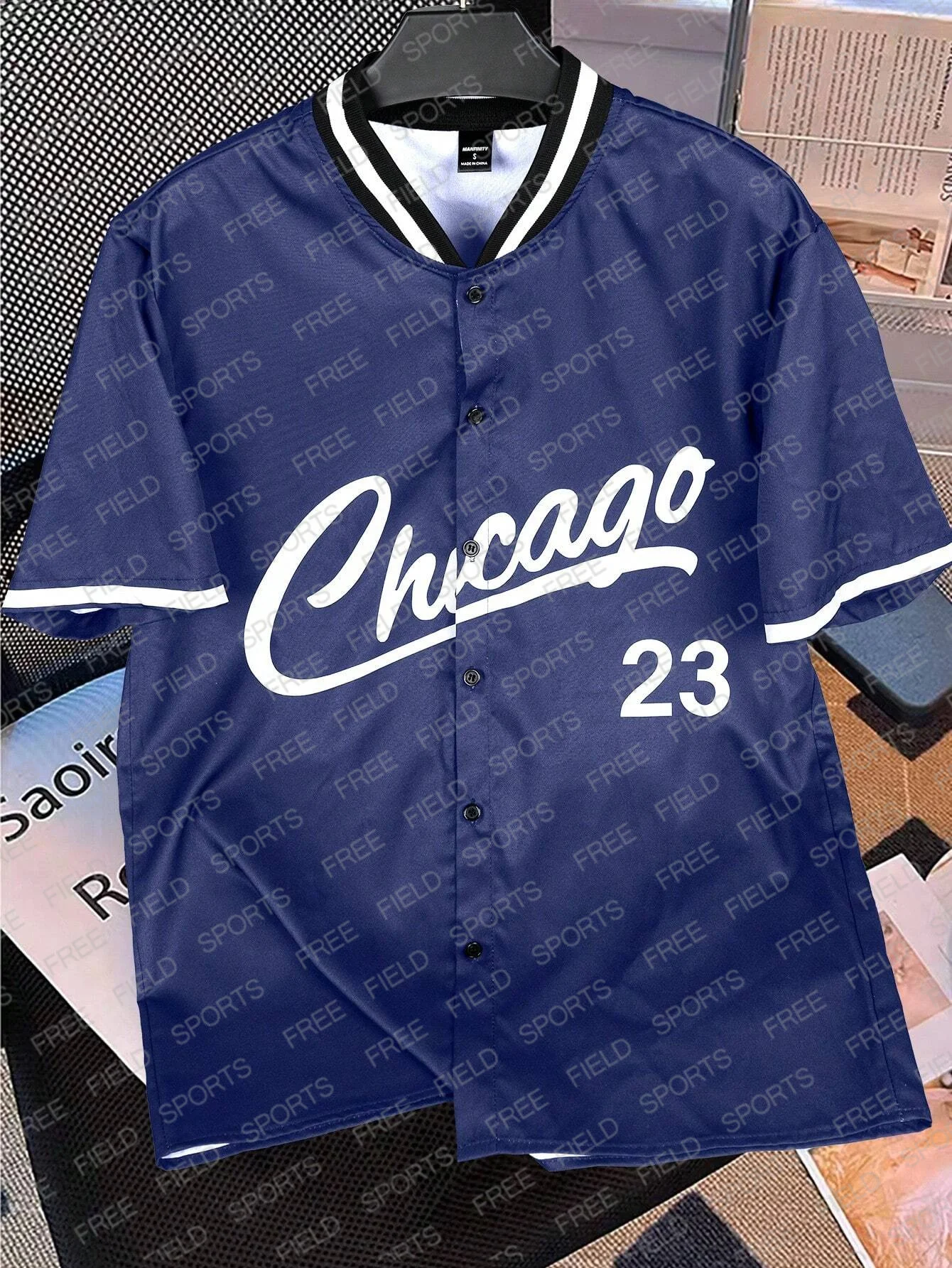 Men\'s Summer Baseball Collar Short Sleeve Casual Shirt With Chicago Letter And Stripes 3D Printed MLB Jersey Baseball Uniform