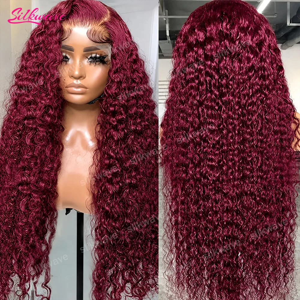 

99J Burgundy Curly Human Hair Wig 200 Density 13x4 HD Lace Front Wigs Human Hair Red Wine 30 32 Inch Deep Wave Brazilian Wig