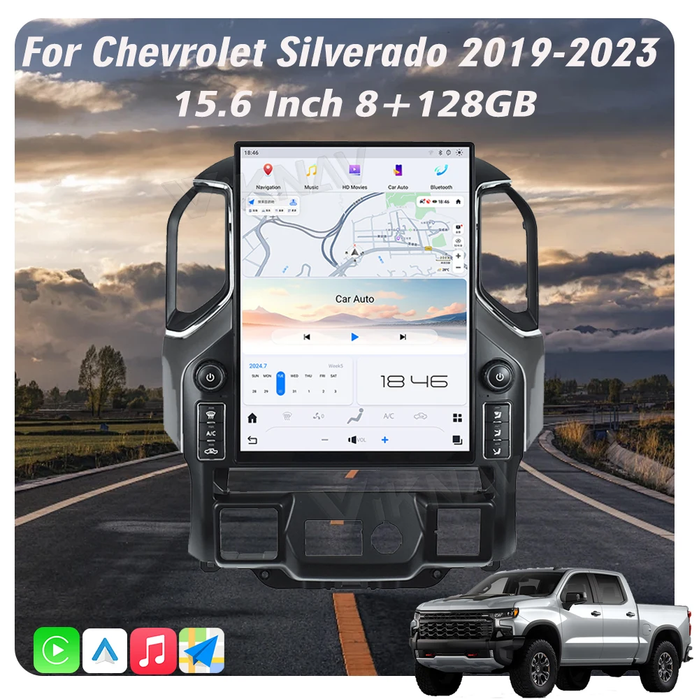 Viknav Android Car Radio For GMC Sierra Chevrolet Silverado 2019-2023 15.6 Inch HD Touch Screen Carplay Auto Multimedia Player