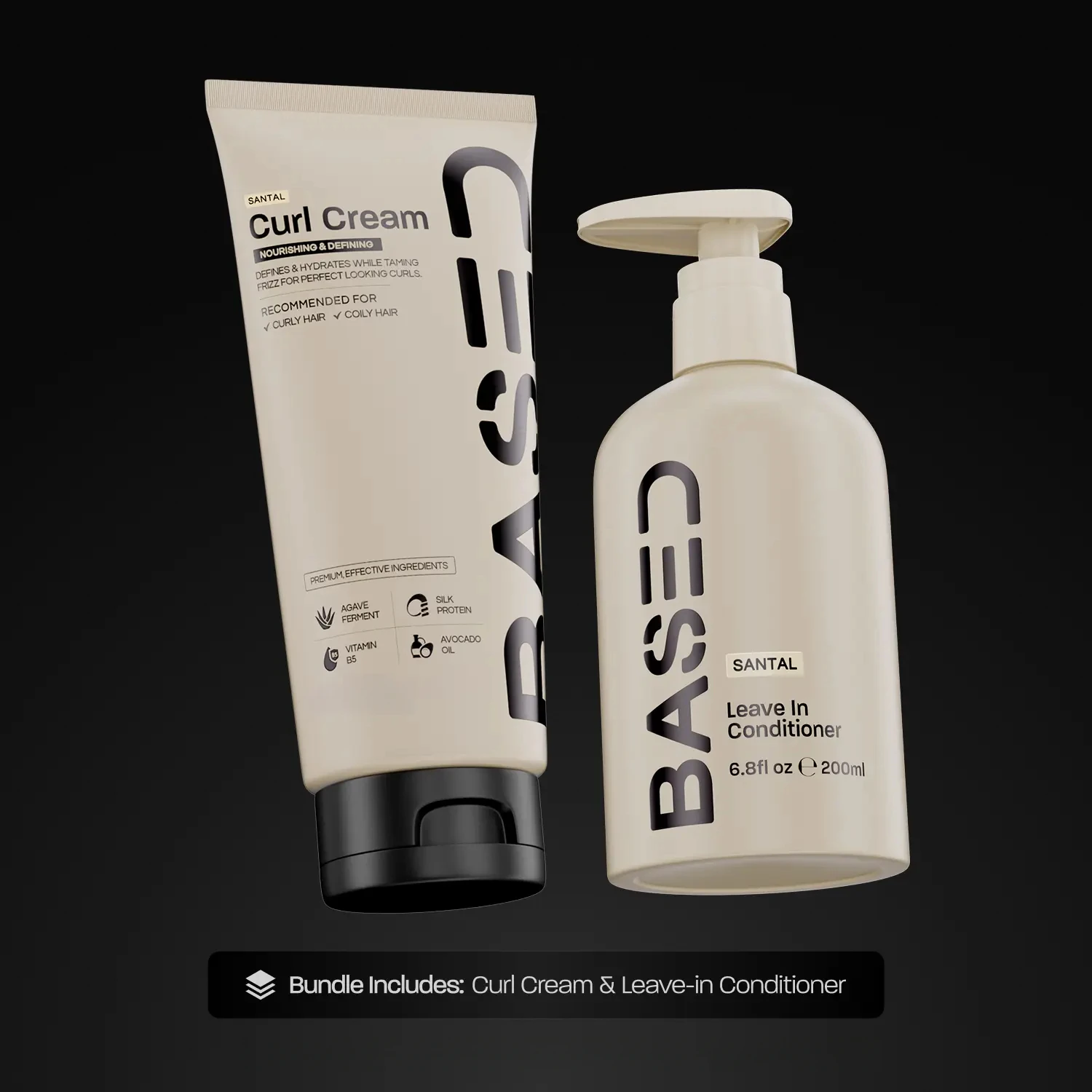 BASED Curly Duo Premium Non-Toxic Curl Cream & Leave-In Conditioner Bundle - Defines Curls, Controls Frizz, Medium Hold with Agave & Silk Protein, Instant Hydration & Nourishment, No Harsh Substances