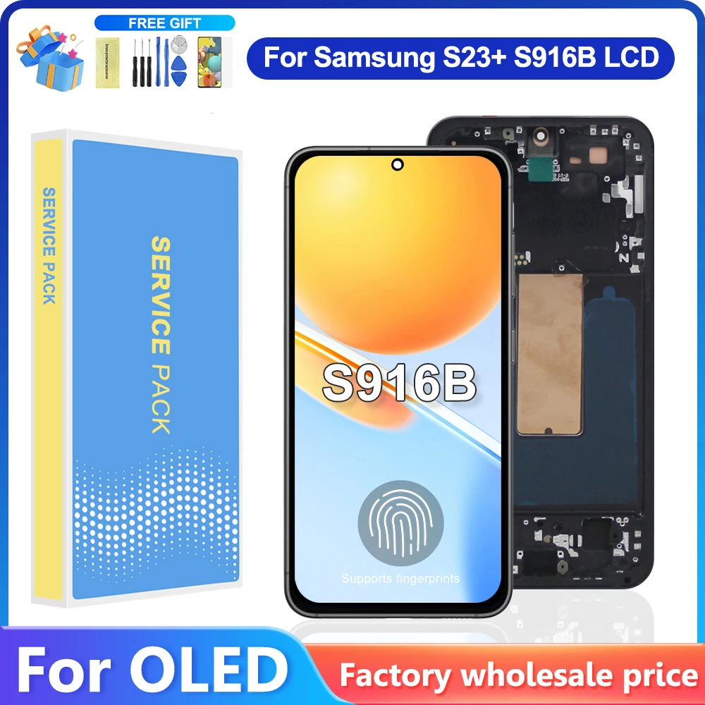 6.6'' For AMOLED With Frame For Samsung S23 Plus 5G LCD S916B S916U S916N Display Touch Screen Digitizer Assembly