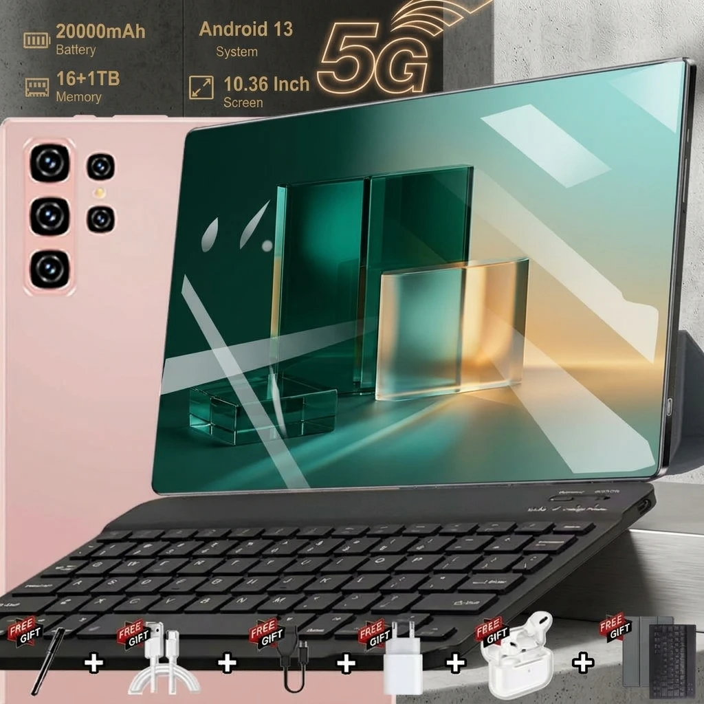 Tablet PC de 10.36 Pulgadas, Android 13, 5G, Doble Cámara, Ranura para Doble Tarjeta SIM, Procesador de 14 Núcleos, Google Play, Bluetooth