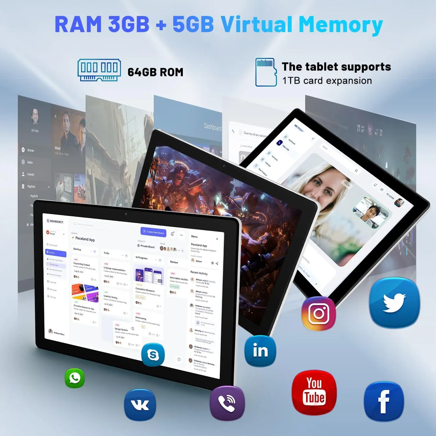 Tablet Android 14 da 10 pollici Octa-Core 8 GB + 64 GB (TF 1 TB) 1280x800 HD IPS WiFi 6 Modello Widevine L1 5000 mAh Doppia fotocamera Face Sblock PC