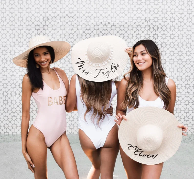 Sombreros de playa personalizados para dama de honor, sombrero de despedida de soltera con nombre personalizado, regalo de recuerdo de boda en la