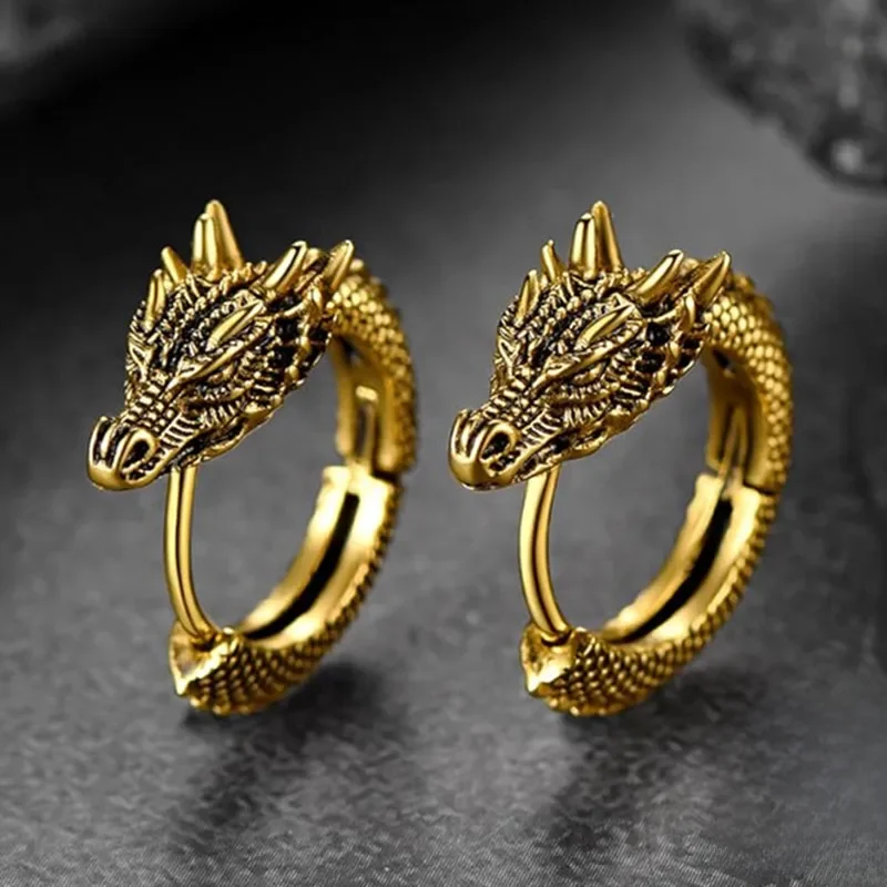 Huitan – boucles d'oreilles en forme de Dragon pour homme, accessoires de fête Punk, Style Hip Hop, unisexe, portable au quotidien, bijoux de personnalité, livraison directe