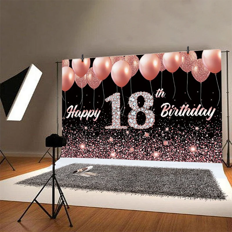 バラのglod18写真背景バルーン女の子幸せな誕生日パーティーカスタム写真背景ケーキテーブルの装飾バナー