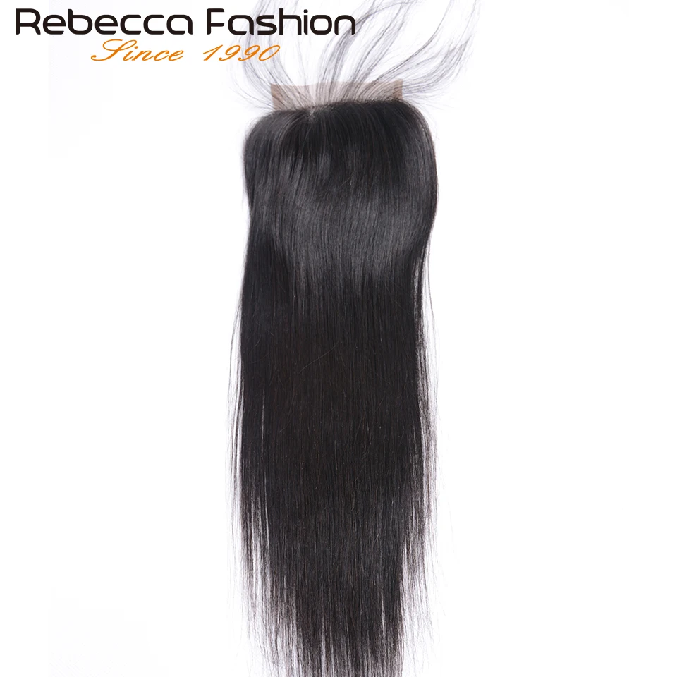 Rebecca Hair Brazilian Straight Hair Closure Free Part Middle Part Three part Swiss Lace Closure Natural Color Remy Hair Weave