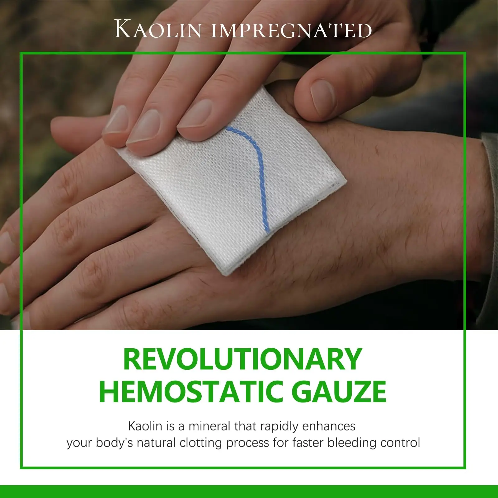 Rapid Clotting Hemostatic Gauze, Kaolin Infused Bleed Stop and Quick Blood Clotting,Trauma First Aid, Emergency Z-Fold Sterile