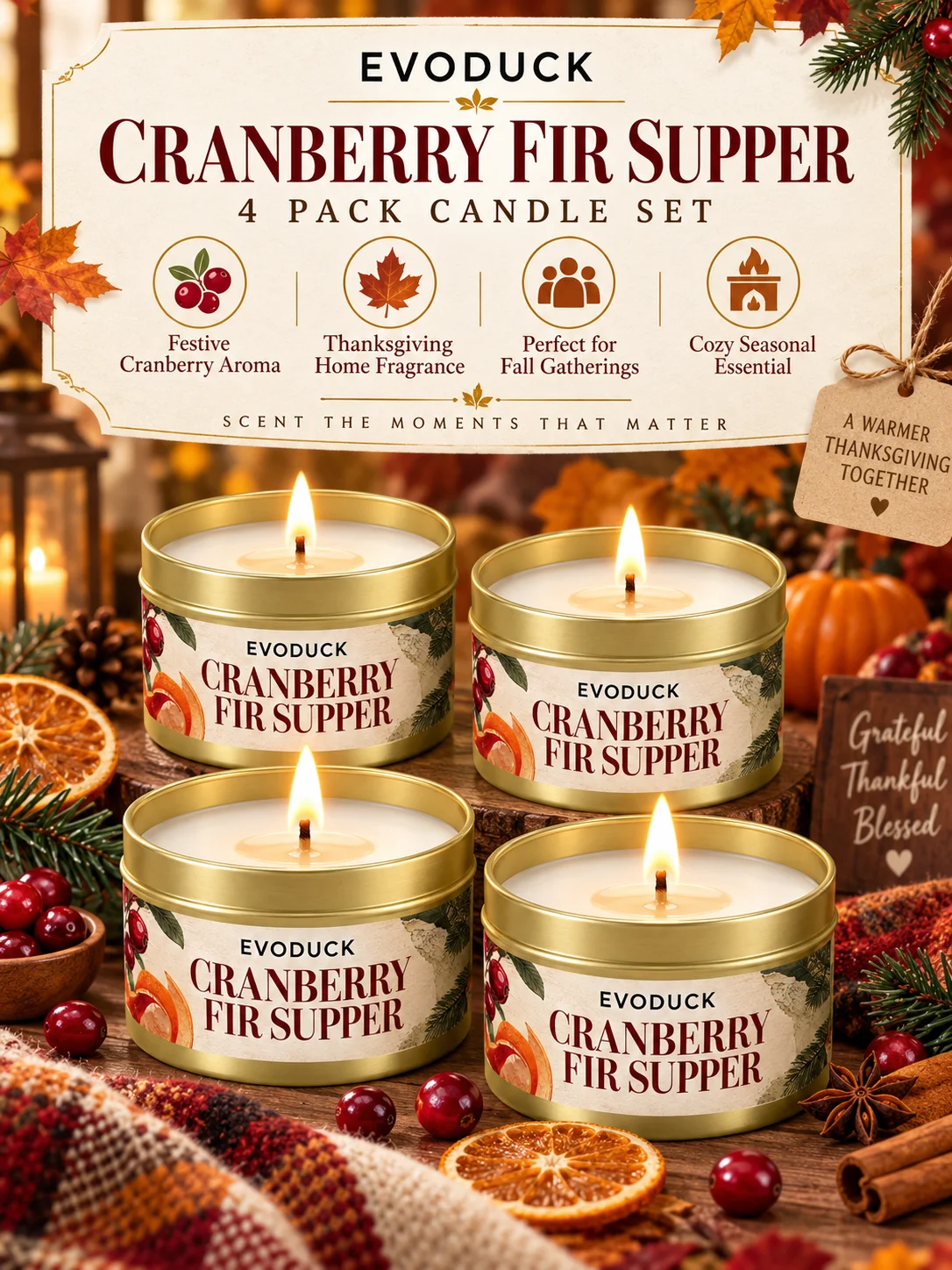 4Pcs Apple Cider Welcome Scented Candles Set 3oz Gold Tin Jar Thanksgiving Farmhouse Fall Decor Gift for Friend Coworker Mom Her