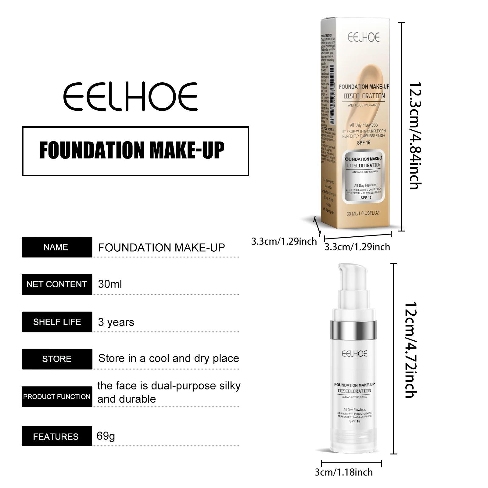 EELHOE Face Makeup Foundation Perfect Coverage Pore Shrink Moisturizing Oil Control Lasting Brightening Mild Makeup Foundaion
