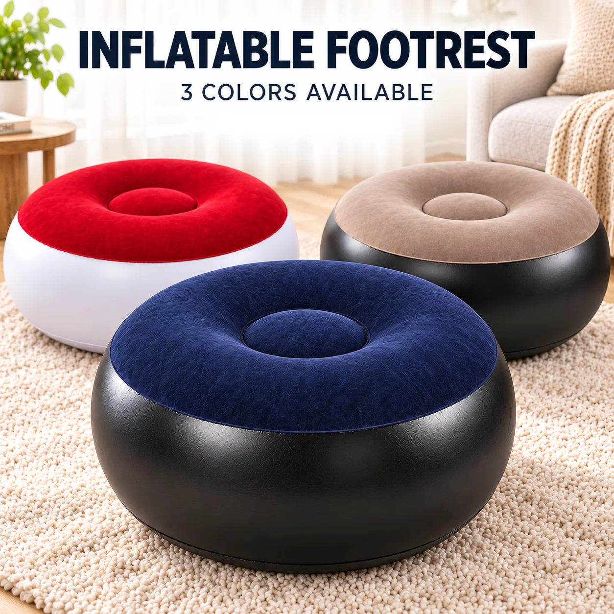 1PC Inflatable Footrest Ottoman 52x27cm Soft Flocked Foot Stool Portable Air Cushion for Home Office Sofa