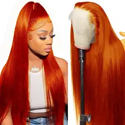 Straight Lace Front peruca de cabelo humano para mulheres, peruca laranja, cabelo brasileiro, perucas baratas, na depuração, 40 Polegada, 13x6 HD, 13x4