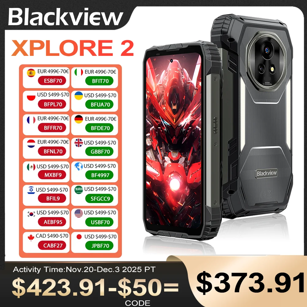 Blackview XPLORE 2 5G 2025 года, прочный телефон с дисплеем 6,73 дюйма 3.2K AMOLED, смартфон на 12 ГБ + 1 ТБ, Android 15, NFC, 20000 мА·ч, портативный телефон Blackview XPLORE 2 5G 2025 года, прочный телефон с дисплеем 6,73 дюйма 3.2K AMOLED, смартфон на 12 ГБ + 1 ТБ, Android 15, NFC, 20000 мА·ч, портативный телефон