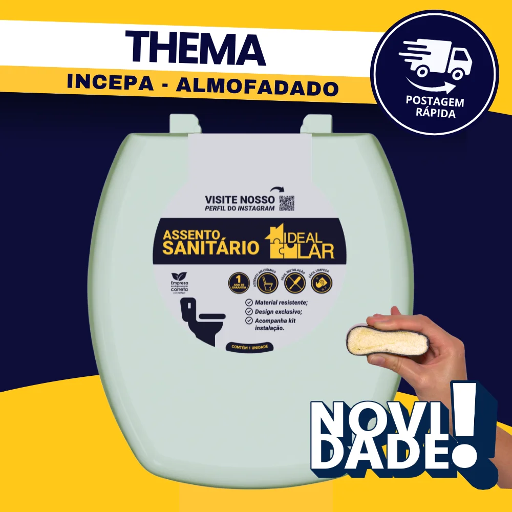Tampa Assento Vaso Sanitária Thema Incepa Almofadado Verde Água Ideal Lar