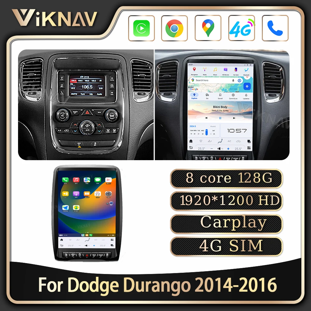 Viknav 13.8 inch Car Radio For Dodge Durango 2014-2016 Android  Wireless Carplay touch screen head unit Multimedia player