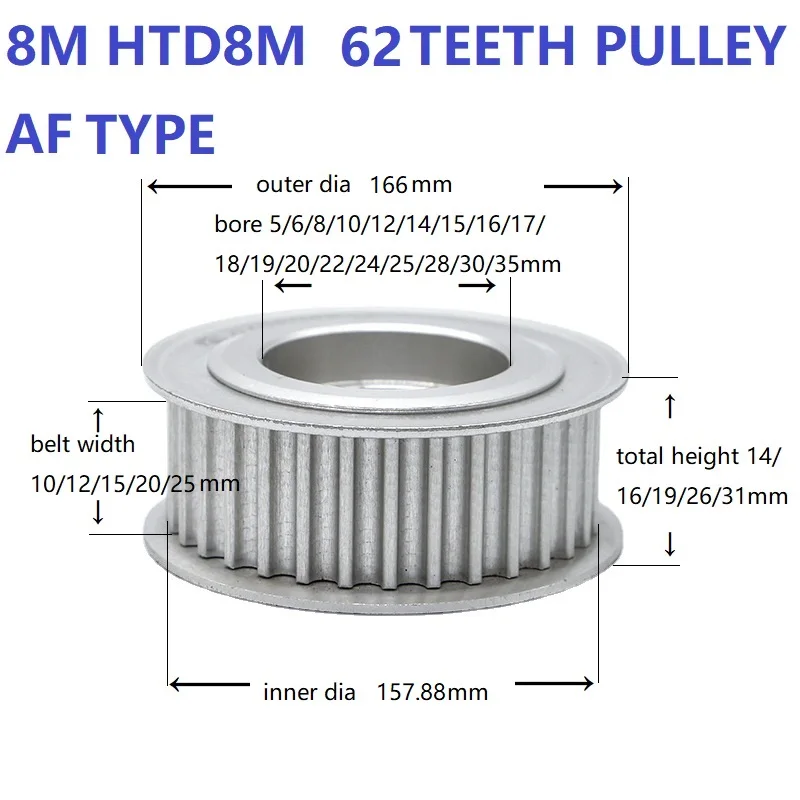 HTD8M Belt Pulley 8M 62Teeth Belt Wheel Timing Pulley Aluminum Alloy Timing Belt Pulley For Belt Width 10 12 15 20 25mm