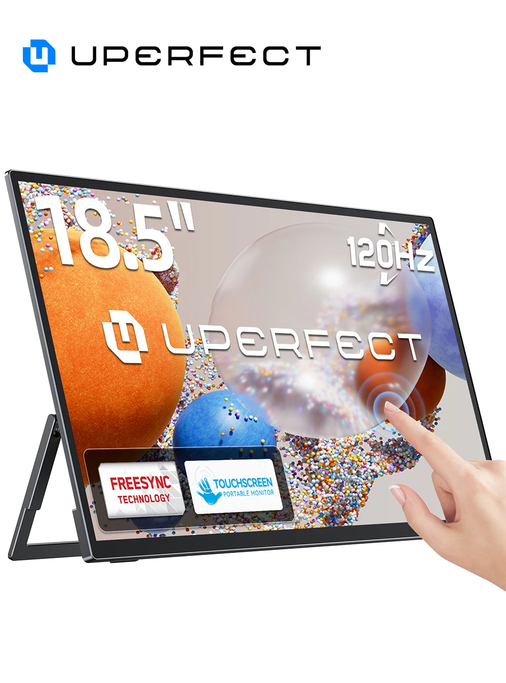 UPERFECT Portable Monitor Touchscreen 18.5 Inch 120hz w/VESA & 180 Adjustable Stand For Laptop PC Mac Switch PS5 iPhone HUAWEI