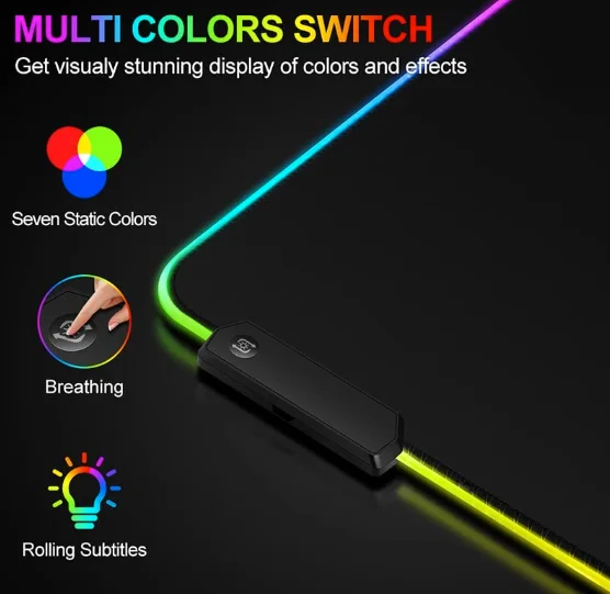 لوحة الماوس ألعاب كبيرة السرعة حافة Led 7 ألوان Rgb مقاوم للماء 300 مللي متر x 800 مللي متر