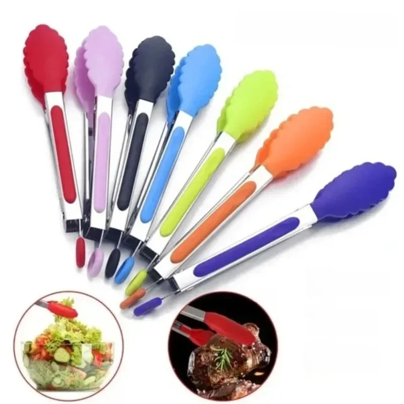 Pince de cuisine en acier inoxydable, pince à salade, pince à fruits en silicone, pince à servir les aliments, barbecue, fournitures de cuisine à domicile