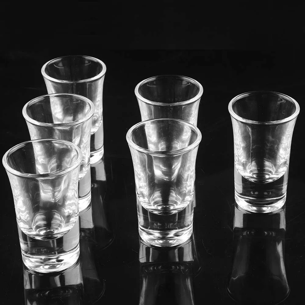 MUGLIO 6pcs Glass 30ml Drinking Cups with Thick Bottom Clear Glass Strong Baijiu Wine Cup Small Cups
