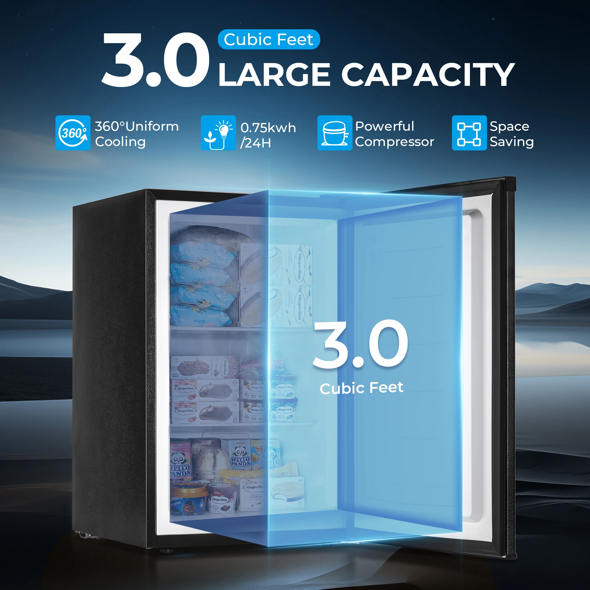 SIMZLIFE Congelador vertical 3.0 pés cúbicos Mini freezer compacto de porta única com porta reversível Pequeno freezer para dormitório doméstico e escritório