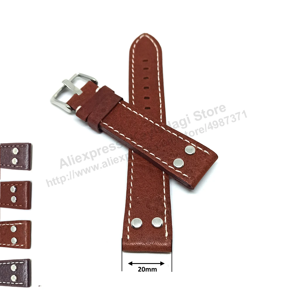 Fits/For TW Steel Canteen TW1000-1 - 20mm Brown Rivet Genuine Leather Replacement Watch Band Strap