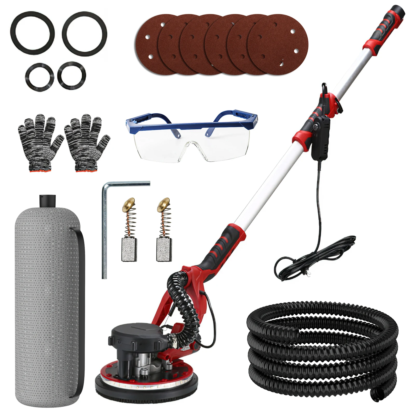 Ponceuse électrique pour cloisons sèches 1390W, Machine à polir, vitesse Variable réglable avec poignée auto-aspiration, ponceuse murale