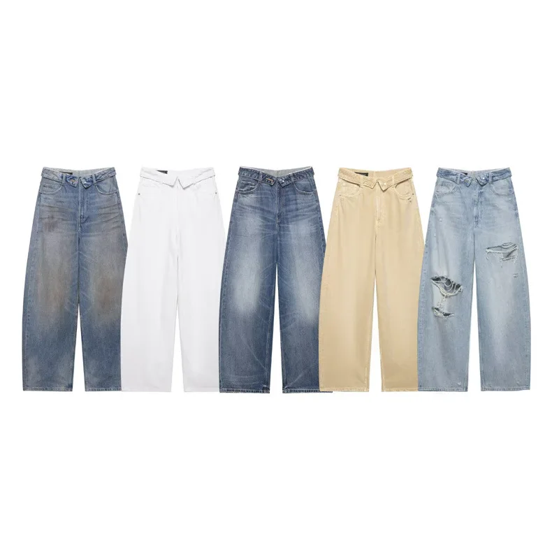 

American Retro Baggy Jeans Woman High Waisted Wide Leg Pants Ripped Denim Trousers Streetwear Casual Loose Jean Femme 2026 Fashi
