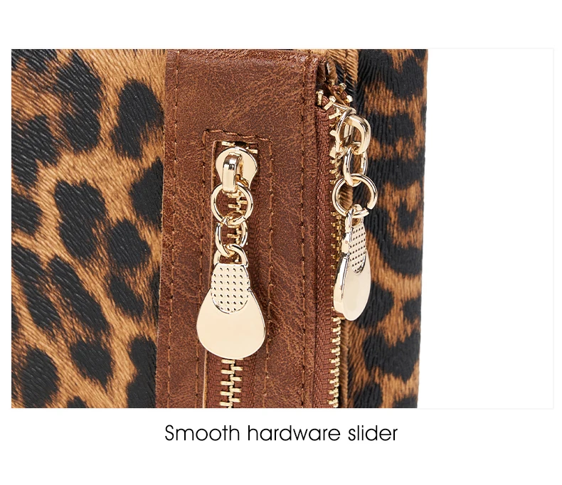 Vintage Damen-Geldbörse mit Leopardenmuster, Doppelreißverschluss, PU-Leder, lange Geldbörse, multifunktionale Kreditkarten-Clutch mit Handgelenkschlaufe – Detail 29
