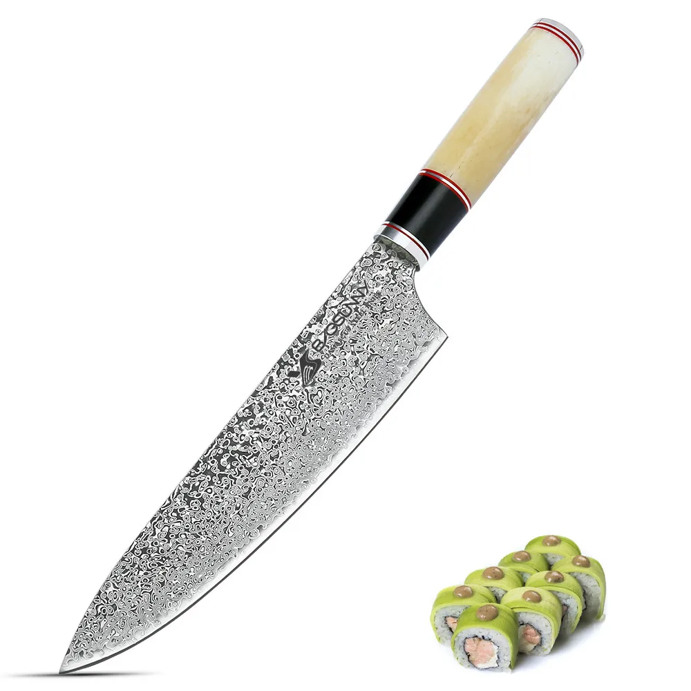 

BIGSUNNY Handmade Chef Knife 67 Layers Damascus Steel 8 Inch Blade with Camel Bone Handle