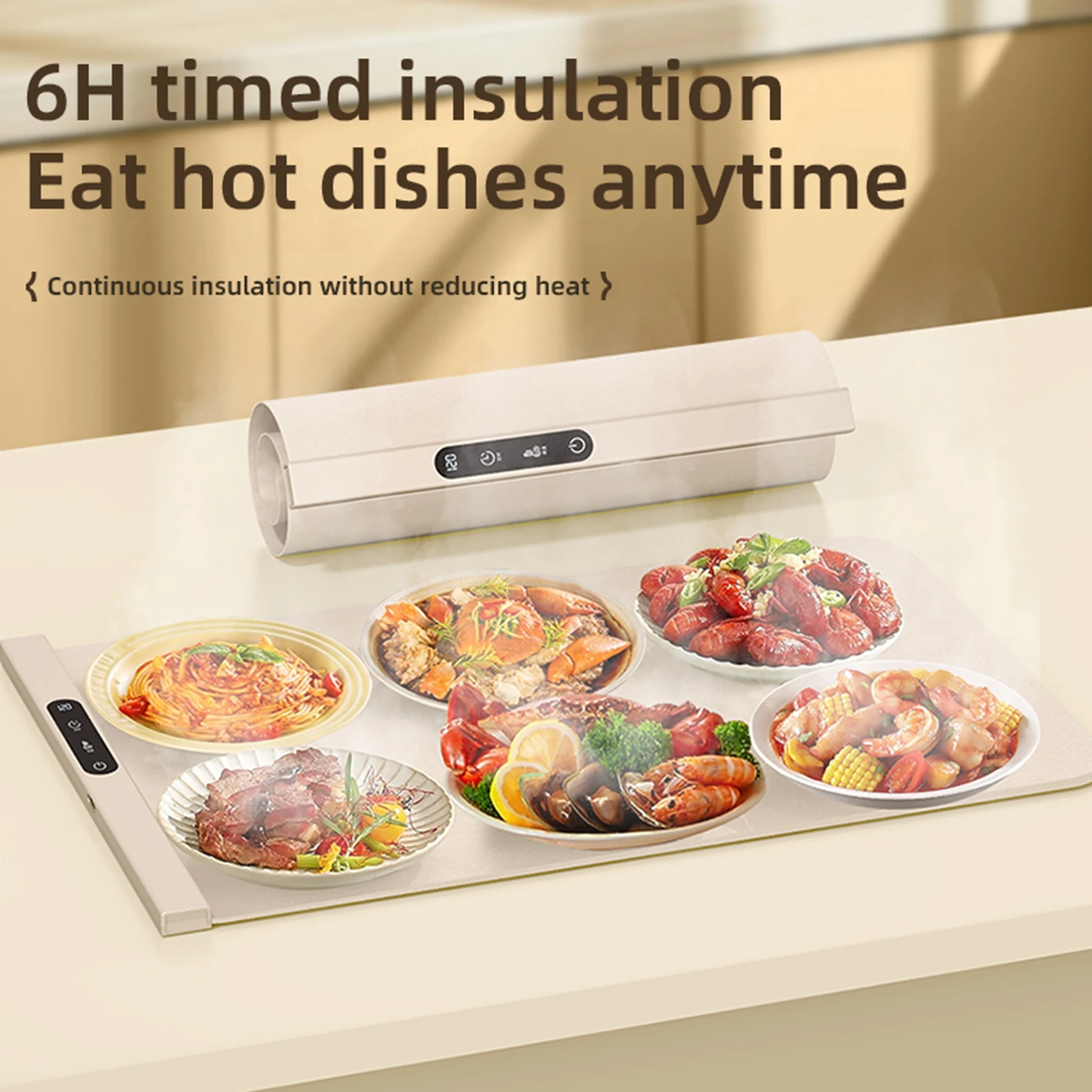 

6Hours Food Warming Plate Portable Warmer Tray Heating Fastly in 10s for Leftovers Buffet Gatherings Party with 6 Tem Setting