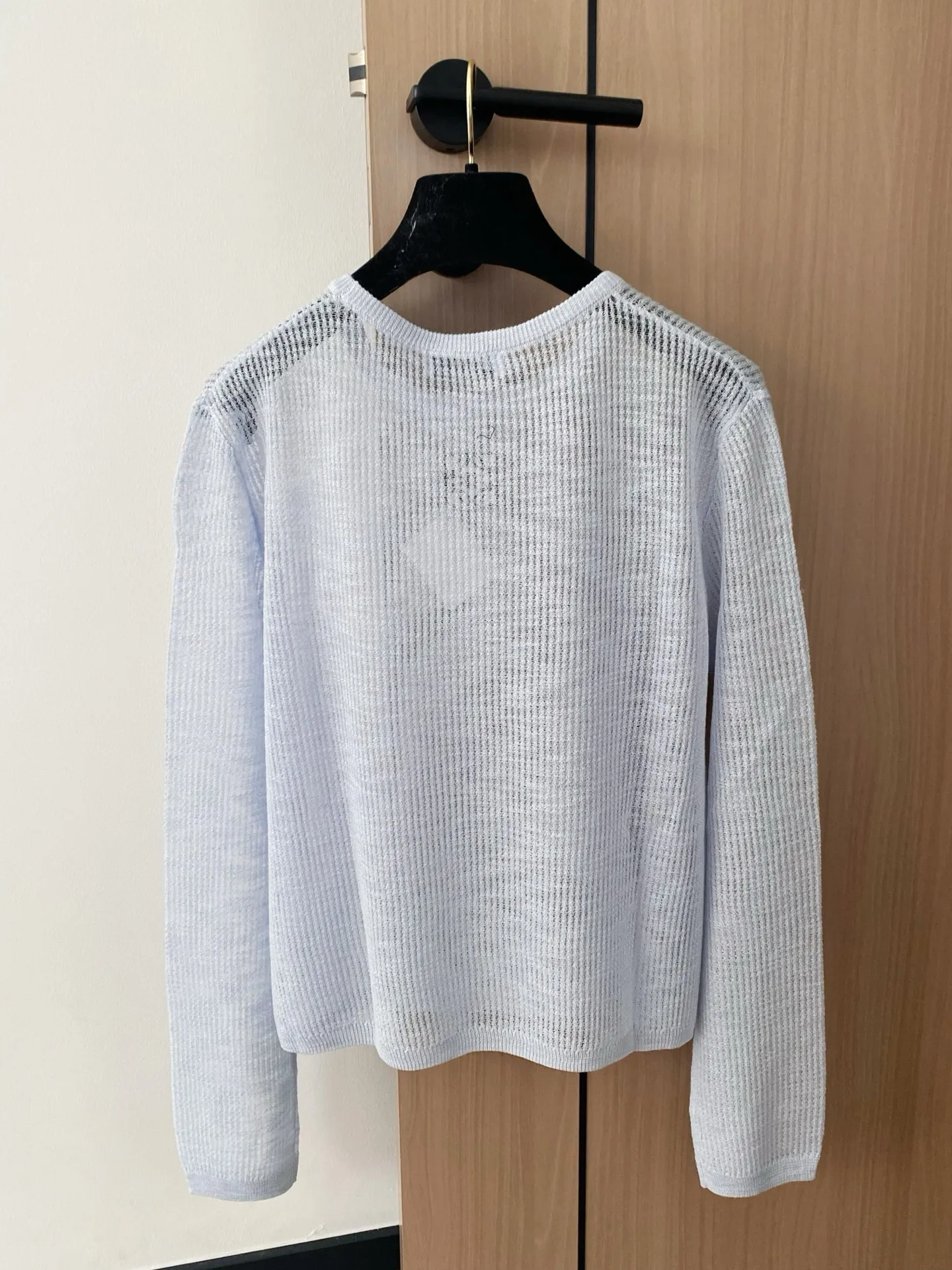 

Новинка 2025 года, модный универсальный утягивающий фигурный пуловер, свитер, пальто с длинными рукавами, акриловый светло-голубой круглый вырез