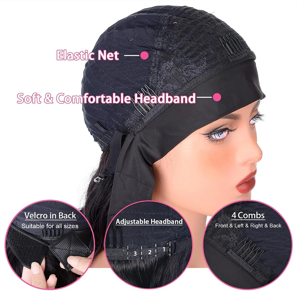 Body Wave Headband Wig rambut manusia dengan kepadatan 180% Wig rambut manusia Remy untuk WANITA HITAM 34 inci Wig tanpa lem pakai Esay untuk pergi Wig