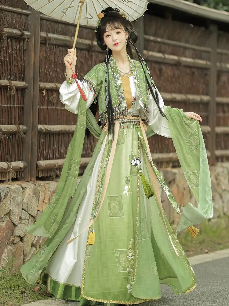 

Chinese Hanfu Dress Women Cosplay Costume Vintage Ancient Exotic Style Green 3pcs Sets Party Outfit Hanfu Dress Plus Size XL