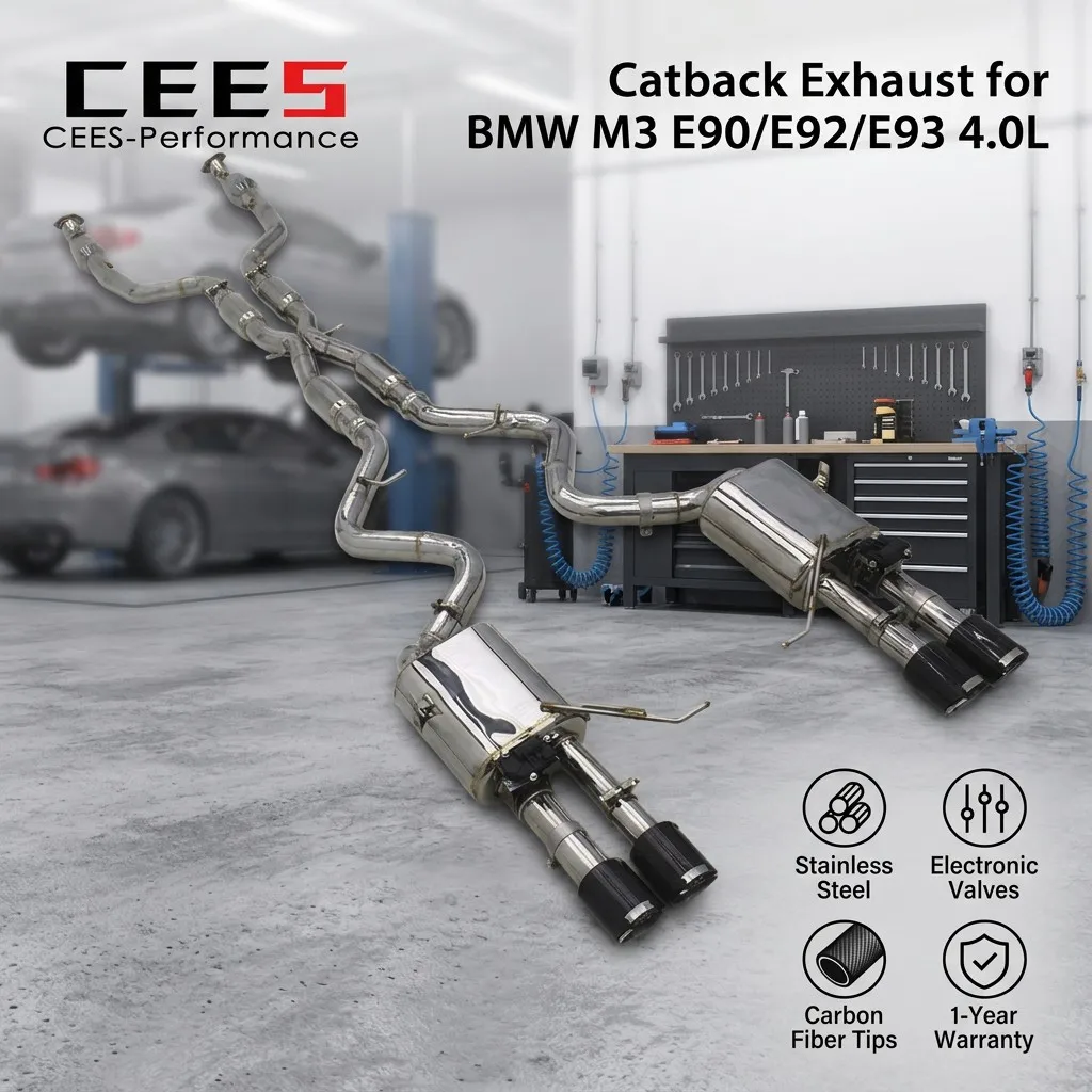 CEES Stainless Steel High Flow Valved Catback Exhaust Muffler For BMW M3 E90/E92/E93 4.0L 2008-2013 Resonators Sound Upgrade