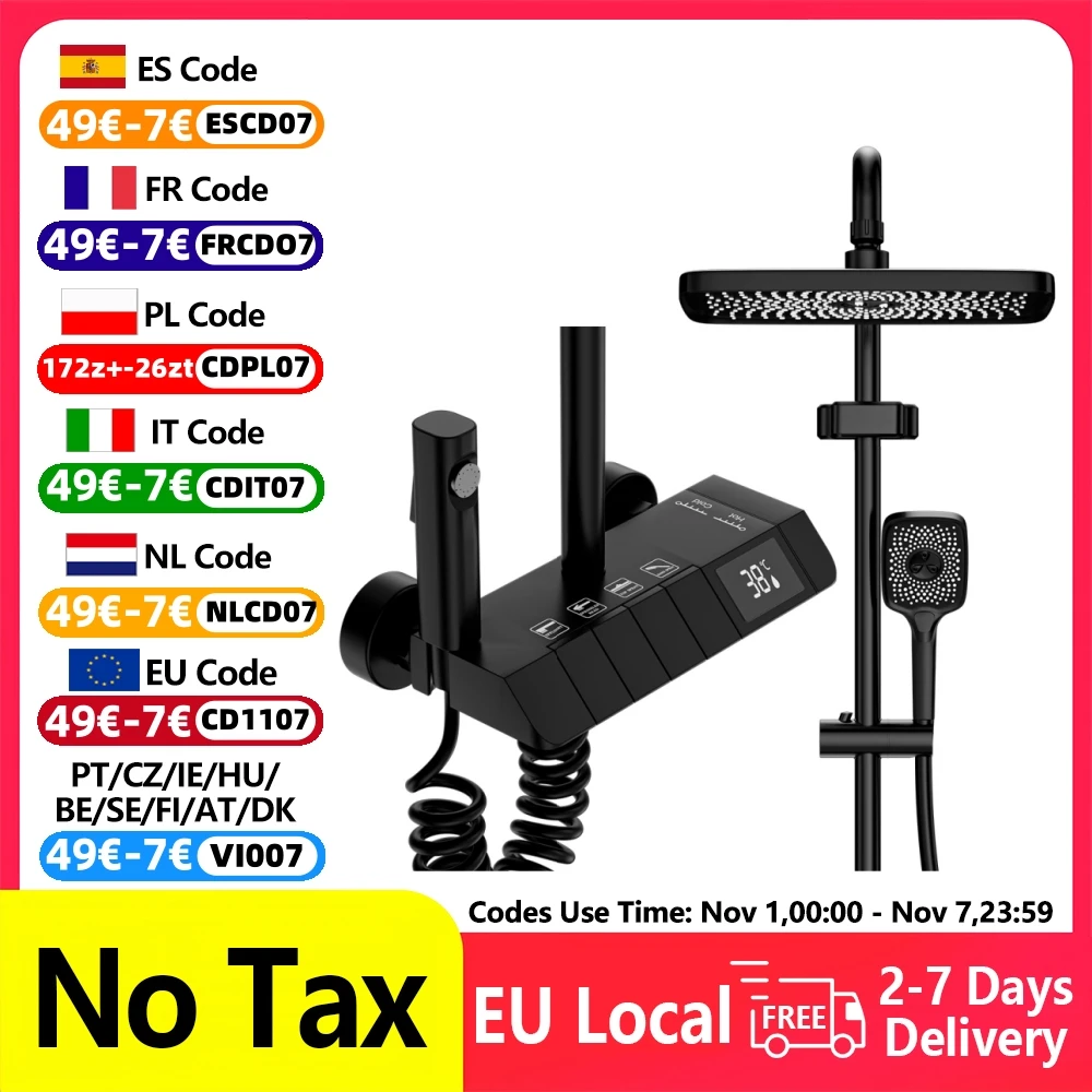 Ensemble de robinets de douche de salle de bains, 4 fonctions, affichage numérique, Thermostat de douche, douches chaudes et froides, mélangeur, robinets en cuivre à décharge de pression