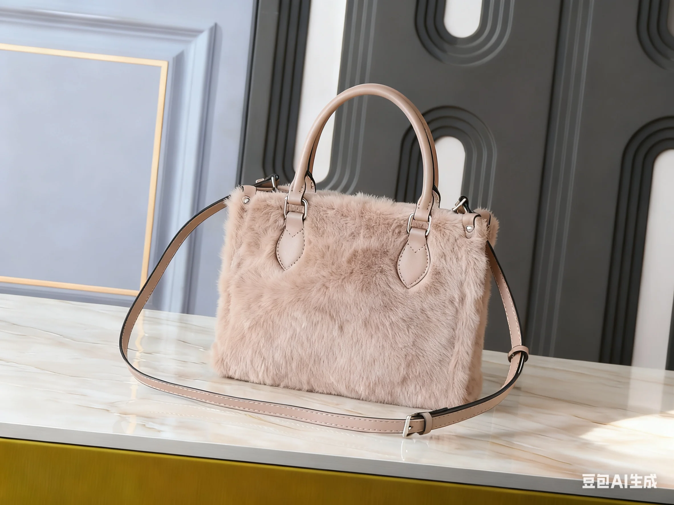 

2025Women's Pink Fuzzy Tote Bag - Dual Handle Adjustable Strap Fashion Shoulder Purse