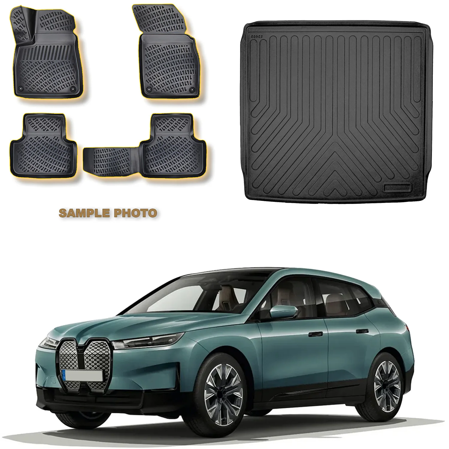 Floor Mats + Cargo Trunk Liner Fits Bmw iX3 Electric 2021-2024 Set - All Weather Maximum Coverage - Water Resistance