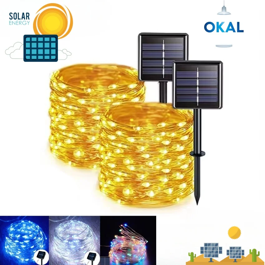 32M/22M/12M/7M Solar Led Light Outdoor Garden Fairy String Light 300 Led Twinkle  Lamp for  Patio Tree Party  8 Lighting Modes