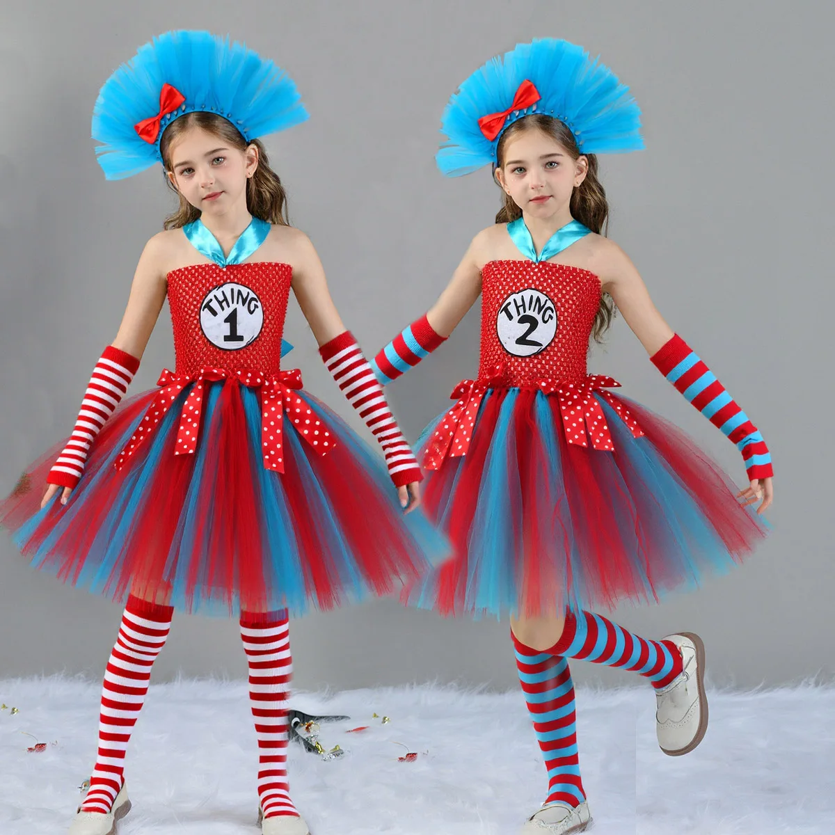 

Red Thing Doctor One Tutu Dress for Kids Girls Twins Cat Hat Dress Outfit Halloween Purim Costume