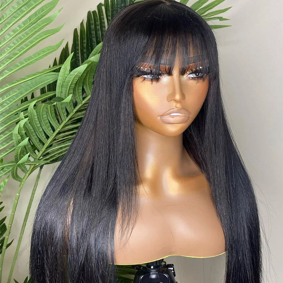 Human Hair Wigs With Bangs Brazilian Straight Wigs On Sale Cheap Fringe Wig Short Bob Wig 30 32 Inch Straight Wigs For Women